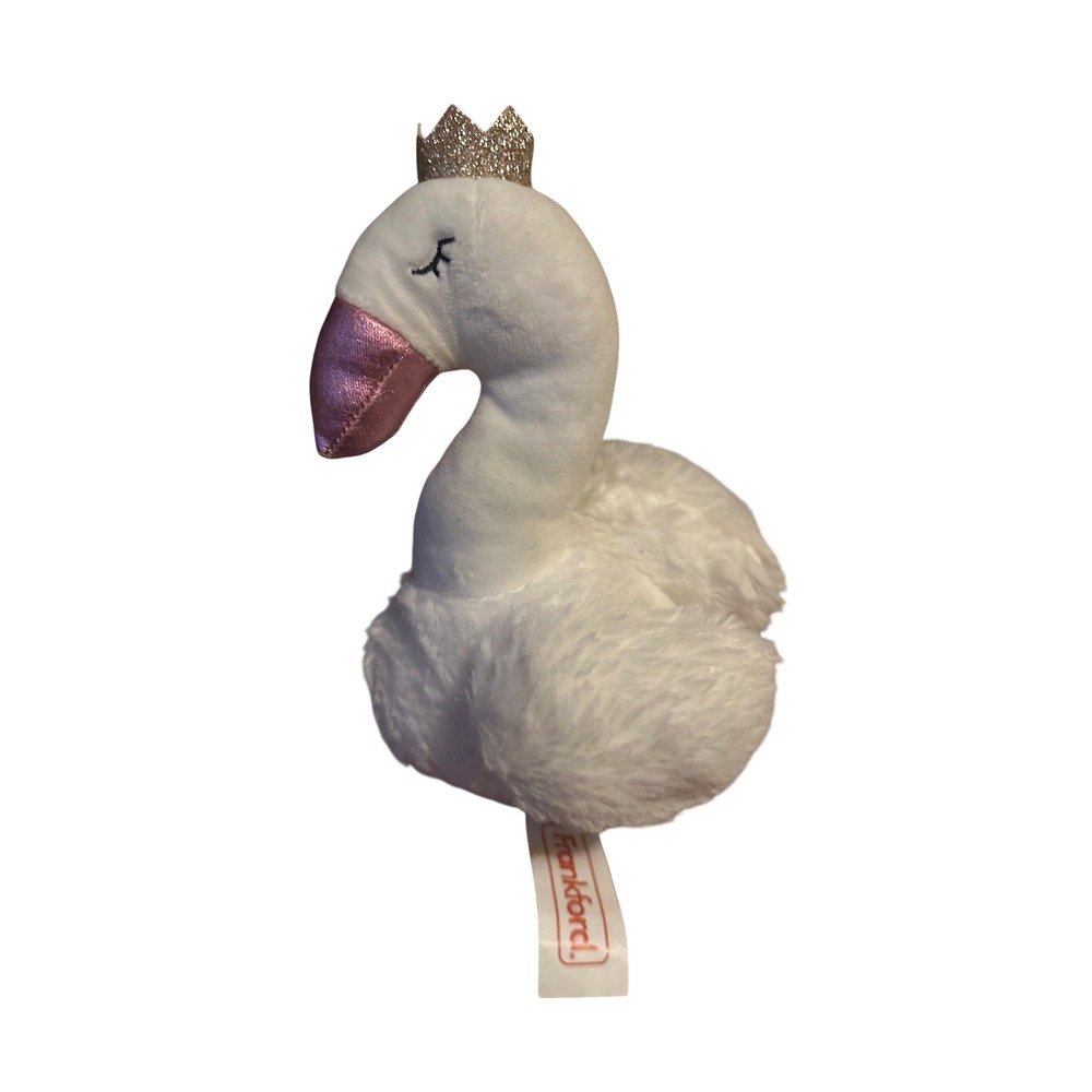 Frankford White Swan Plush Stuffed Animal Gold Glitter Crown Pink Beak Small
